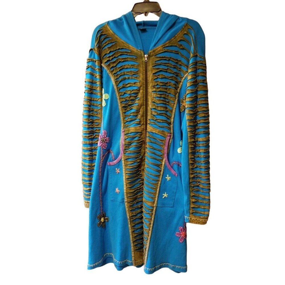 Women's Jacket Hooded Unique Appliques Zipper BOHO DHKAL Size XXL